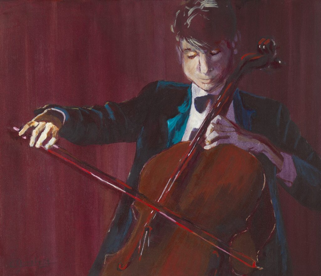 "Cellist" - Painting by Claudine Gunzburg